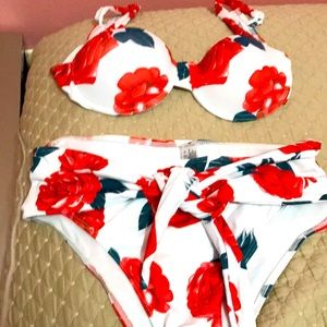 Red Rose and White bikini
